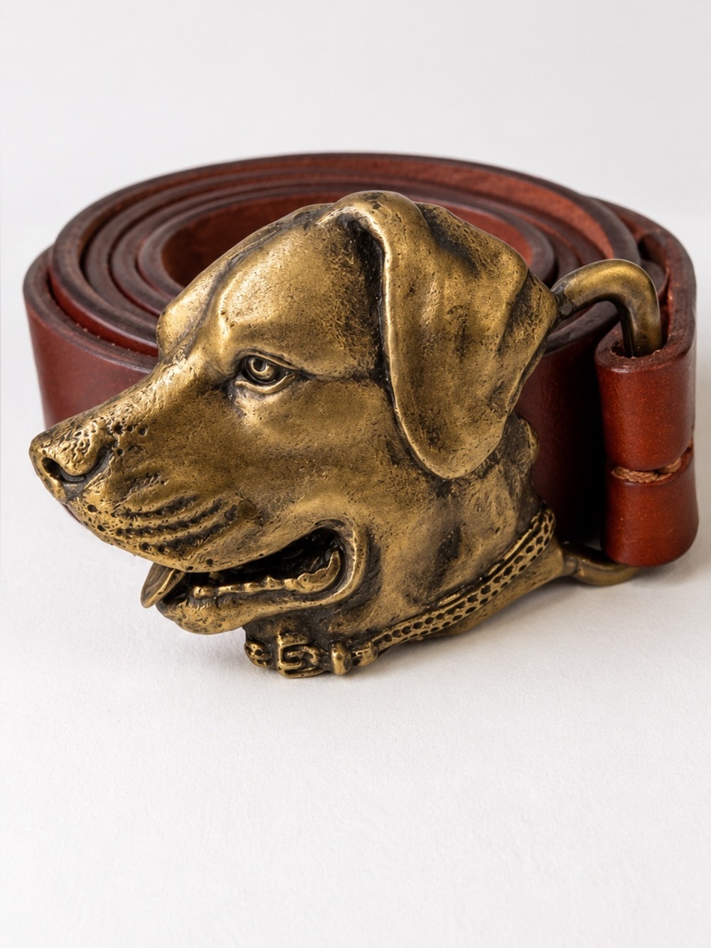 HooknHide Handcrafted in Texas Leather Belt Bronze Dog Head Buckle Removable